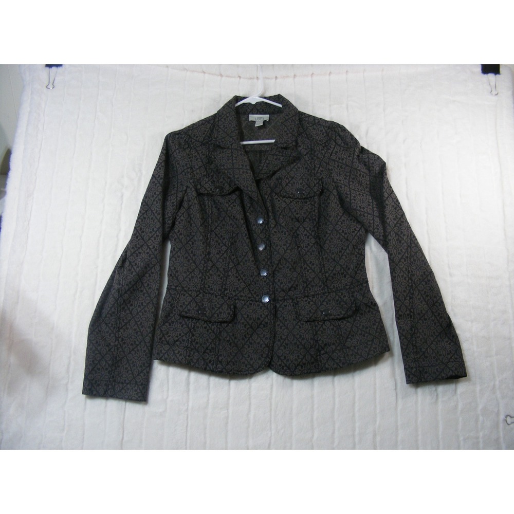Ann Taylor Loft Blazer Women 12 Grey Black Excellent Damask Geometric Jacket